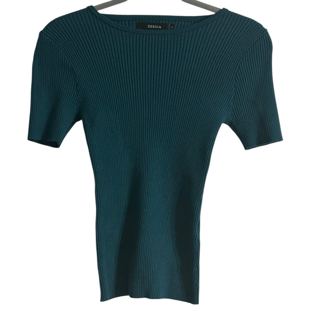 Zesica Teal Short Sleeve Ribbed Top